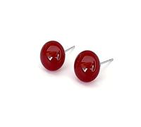 Glossy Red Round Stud Earrings with Silver Posts for Everyday Fashion Statement