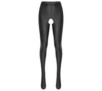 Glossy Sexy Open Crotch Pants Oil Shiny Opaque Crotchless Pantyhose wet look Tights Silky Stockings High Waist Leggings