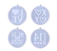 Glossy Silicone Round Molds Various Symbols Keychain Mold Pendant Ornaments Epoxy Resin Crafting Round Keychain for Epoxy Resin with Hole