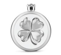 Glossy Silver Clover with Four Heart-Shaped Leaves Stainless Steel Hip Flask for Liquor, Round Pocket Portable Wine Flask for Drink 5 Oz