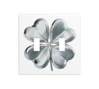 Glossy Silver Four Leaves Clover Double Gang Toggle Light Cover Wall Plate Switch Decor Standard Size - 11.4x11.4cm