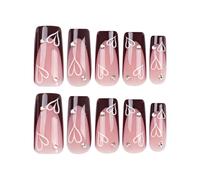 Glossy Square False Nails Brown French Tip Love Heart Designs Press On Nails Valentine’s Day Decoration For Women Heart Press On Nail