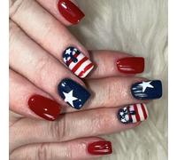 Glossy Star Short Square 24Pcs Red White Lines Acrylic Stick Ons for Independence Day Festivities Art Decoration