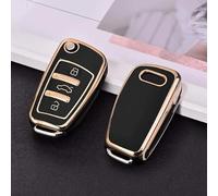 Glossy TPU Key Cover Case Compatible with Audi A1 A2 A3 A4 A5 A6 A7 Q2 Q3 Q5 Q7 TT Silicone 3 Buttons Protective Car Remote Cover Gold (BLACK - GOLD)