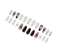 Glossy White Droplet Shape Nails, 24-Piece Set with Gradient Dot Beads for Women's Party and Event Beads Nails