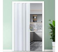 Glossy White PVC Accordion Folding Door Custom Sizes 70-150in Magnetic Concertina Interior Door with Hardware Easy Installation 51x80in (129.5x203cm)