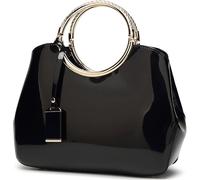Glossy Women Handbag Patent Leather Shoulder Bag Shiny Satchel Evening Top Handle Purse Party Tote Crossbody Bag(Black)