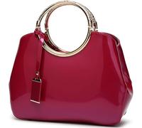 Glossy Women Handbag Patent Leather Shoulder Bag Shiny Satchel Evening Top Handle Purse Party Tote Crossbody Bag(Rose Red)