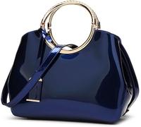 Glossy Women Handbag Patent Leather Shoulder Bag Shiny Satchel Evening Top Handle Purse Party Tote Crossbody Bag(Blue)