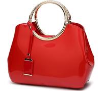 Glossy Women Handbag Patent Leather Shoulder Bag Shiny Satchel Evening Top Handle Purse Party Tote Crossbody Bag(Red)