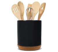 Glossy X-Large Ceramic Stoneware Cork Bottom Kitchen Utensil Holder, Black