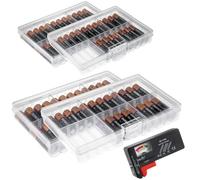GlossyEnd Set of 4 - Two AA and Two AAA Battery Storage Box, Battery Storage Case, Battery Holder, Clear. Each Case Stores 48 Batteries