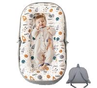 GloTika Baby Lounger, Foldable Infant Nest with Soft Memory Foam Mat, Cover with Adorable Pattern, Converts to Backpack for Easy Travel, 0-12 Months, Rocket