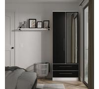 Gloucester Tall 2 Drawer Mirrored Wardrobe In Black Gloss & White Matt (Ready Assembled)