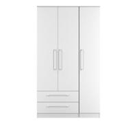 Gloucester Tall Triple 2 Drawer Wardrobe In White Gloss & White Matt (Ready Assembled)