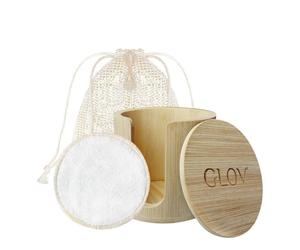 Glov Bamboo Cosmetic Pads Set-Reusable Bamboo Pads for Makeup Removal Facial Cleansing Toner Application Gentle on Sensitive Skin Includes Wooden Storage Container for Bathroom Decor