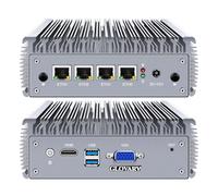 Glovary Mini PC Fanless J4125, 4 x i226V 2.5GbE LAN Firewall Micro Appliance, AES-NI OPNsense Hardware, DDR4L 8GB RAM 128GB SSD, HD + VGA Dual Display Router Computer, 2USB3.0