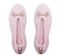 GLOVE STORY Women's Indoor Ballerina Slippers in Velvet with Soft Leather Sole and Bow - Soft and Comfortable Material - Soft Ballerina Slippers for Women - Handmade, pink, 7 UK