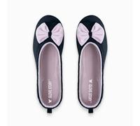 GLOVE STORY Women's Indoor Ballerina Slippers in Velvet with Soft Leather Sole and Bow - Soft and Comfortable Material - Soft Ballerina Slippers for Women - Handmade, Black-Pink, 7 UK