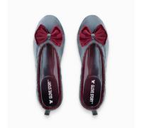 GLOVE STORY Women's Indoor Ballerina Slippers in Velvet with Soft Leather Sole and Bow - Soft and Comfortable Material - Soft Ballerina Slippers for Women - Handmade, Burgundy Grey, 8.5 UK