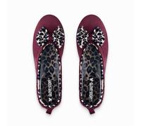 GLOVE STORY Women's Indoor Ballerina Slippers in Velvet with Soft Leather Sole and Bow - Soft and Comfortable Material - Soft Ballerina Slippers for Women - Handmade, Bordeaux Animal, 5 UK