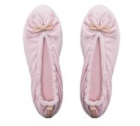 GLOVE STORY Women's Indoor Velvet Ballerina Slippers with Soft Leather Sole and Bow - Soft and Comfortable Material - Soft Women's Ballerina Slippers - Handmade, pink, 3.5 UK