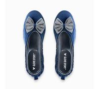 GLOVE STORY Women's Velour Ballerina Slippers with Bow and Soft Leather Sole - Elegant, Soft and Comfortable Material - Soft Handmade Ballerina Slippers, Deep Blue Taupe, 2.5 UK