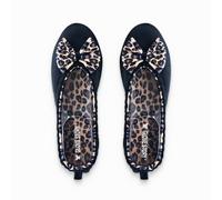 GLOVE STORY Women's Velour Ballerina Slippers with Bow and Soft Leather Sole - Elegant, Soft and Comfortable Material - Soft Handmade Ballerina Slippers, Black Animal, 2.5 UK