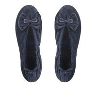 GLOVE STORY Women's Velour Ballerina Slippers with Soft Leather Sole - Soft and Comfortable Material - Soft Ballerinas Slippers for Women - Handcrafted, Deep Blue, 4.5 UK