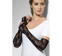 Smiffys Gloves, Black Full Length, Gothic Lace, Fingerless, Fever Gloves Fancy Dress, Fever Dress Up Accessories Halloween