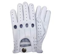 Gloves Driving 100% Leather Style Retro for men Comfort and safe Driver - White, Large