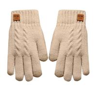 Gloves Mittens for Women Cold Weather Women Winter Style Thick Plush Double Layer Knitted Leather Label Cold Proof Warm Solid Color Screen Finger Gloves Mittens for Women Cold (Beige, One Size)