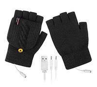 Gloves Mittens Leather Rechargeable Battery Outdoor Heated Gloves Warmer Li-ion Winter Gloves (Black, One Size)