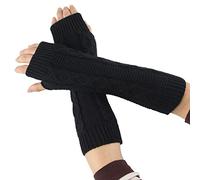 Gloves Mittens Men Winter Warm Winter Warm Women's Long Cable Knit Acrylic Gloves Arm Fingerless Gloves Thumb Hole Gloves Mittens Ski Gloves Mittens Men (Black, One Size)