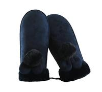 Gloves Mittens Men Women's Autumn Winter Solid Color Plush Thick Insulation All Finger Neck Hanging Cold Gloves Women Mittens (Navy, One Size)