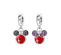 Gloves Mr And Mrs Mortimer Mouse Head Charm 925 Sterling Silver Charm for European Fashion Bracelet Necklaces Wedding Day Valentine's Day Jewelry Gift for Sister Family Wife