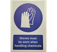 Gloves Must be Worn When handling Chemicals Safety Sign - Self Adhesive Sticker (100mm x 150mm)