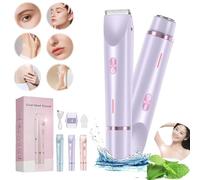 Glow Aura Womens Shaver, 2-in-1Dual Head Shaver, Ipx7 Waterproof Bikini Trimmer Women, USB Rechargeable Lady Shavers for Women Leg Arm Underarm Pubic Area, Wet & Dry (Purple)