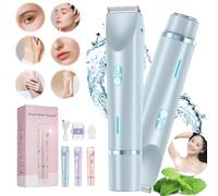 Glow Aura Womens Shaver, 2-in-1Dual Head Shaver, Ipx7 Waterproof Bikini Trimmer Women, USB Rechargeable Lady Shavers for Women Leg Arm Underarm Pubic Area, Wet & Dry (Blue)
