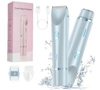 Glow Aura Womens Shaver, Ipx7 Waterproof Dual Head Shaver Women, Comfort 2 in 1 Electric Lady Shaver, Glowaura Electric Bikini Trimmer, Rechargeable Electric Shaver for Women Wet & Dry Use (Blue)
