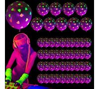 Glow Balloons 12in Clear UV Neon Balloons with Hearts Dots Stars