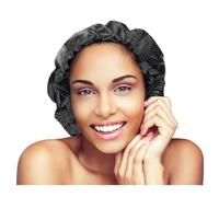 Glow By Daye Satin Bonnet, Double-Layered and Adjustable Satin Sleep Cap, Extra Large, Reversible, Black Summer's Night, One Size-X-Large