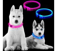 Glow Fetch It (2 Pack) 360 LED Light Up Dog Collar Rechargeable 3 Modes Pet Safety Lights Necklace for Night Walking TPU Reusable Universal Adjustable Cut to Fit Small, Med, Large (2 Pack Pink+Blue)