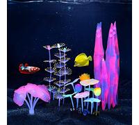 Glow Fish Tank Decoration Glowing Aquarium Coral Sea Anemone Lotus Leaf Seaweed Ornament Artificial Fish Tank Plant for Fish Tank Aquarium Landscape