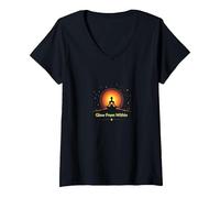 Glow from Within: Spiritual Meditation Yoga V-Neck T-Shirt, Women, Black, S