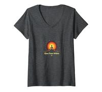 Glow from Within: Spiritual Meditation Yoga V-Neck T-Shirt, Women, Dark Heather Grey, M