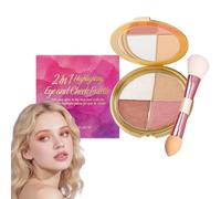 Glow Gallery Highlighting Eye & Cheek Palette, Metallic Shimmer Eye & Cheek Palette, 4-In-1 Highlight Shades Makeup, Natural Glow Contour Powder, Suitable for Daily & Party Makeup (1Pc)