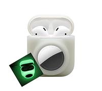 Glow Green Compatible for AirPods Case with Airtag Holder,Designed for Airpod 1st 2nd Wireless Headphones for Airtags,2 in 1 Silicone Protective Skin Cover,Soft Shock-Proof,Glow in Night