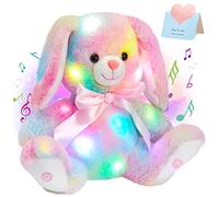 Glow Guards 10'' 30CM Easter Light up Musical Bunny Stuffed Animal Rainbow Lop Eared Rabbit Glowing Singing Plush Toy Lullaby Bed Night Light Birthday for Toddler Kids