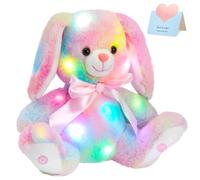 Glow Guards 10'' Easter Light up Rainbow Bunny Stuffed Animal Soft Glowing Rabbit Plush Toy with Lop Eared Night Light Birthday Christmas for Kid